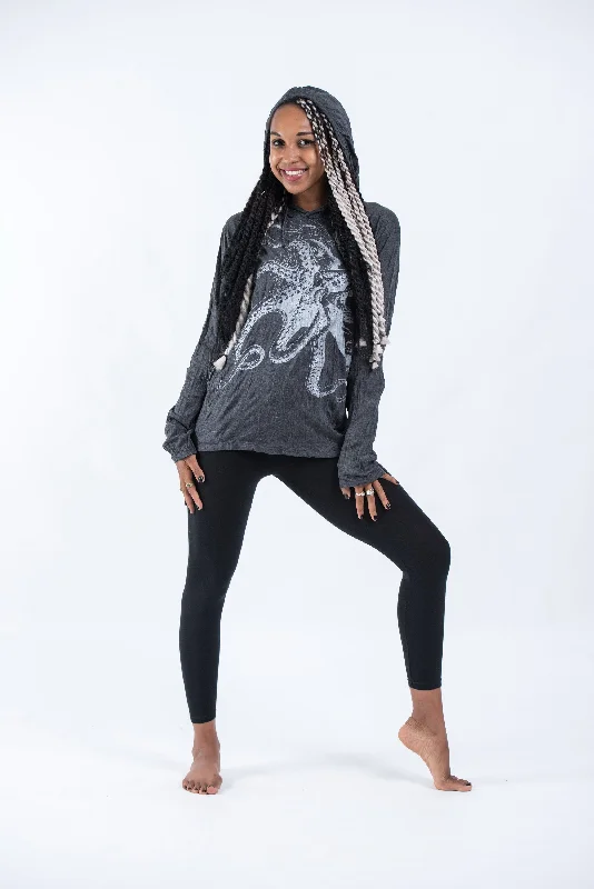 Unisex Octopus Hoodie in Silver on Black