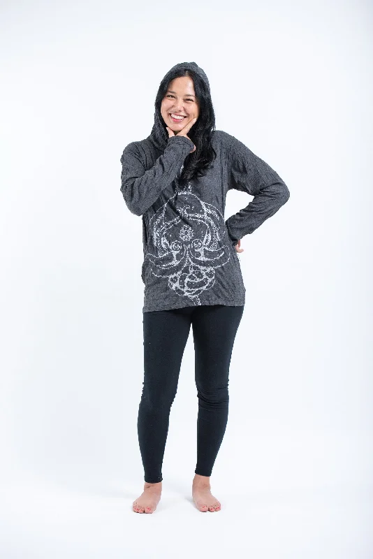 Unisex Octopus Mandala Hoodie in Silver on Black