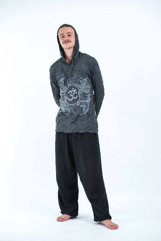 Unisex Om and Koi Fish Hoodie in Silver on Black