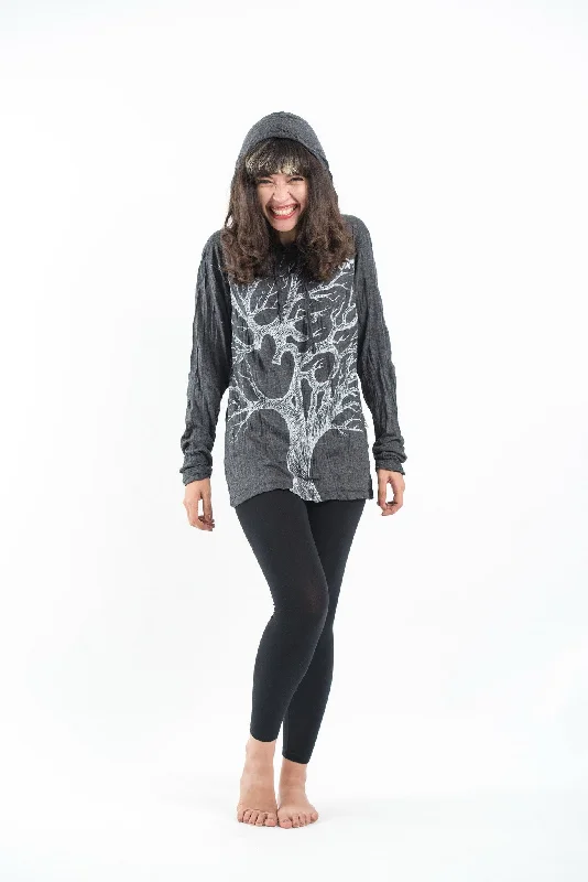 Unisex Om Tree Hoodie in Silver on Black