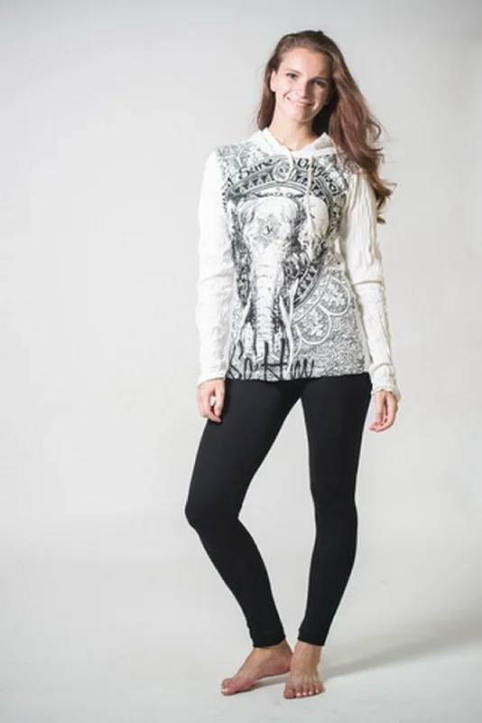 Unisex Wild Elephant Hoodie in White