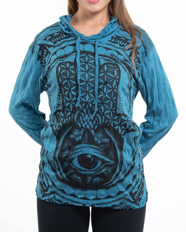 Unisex Hamsa Eye Hoodie in Denim Blue