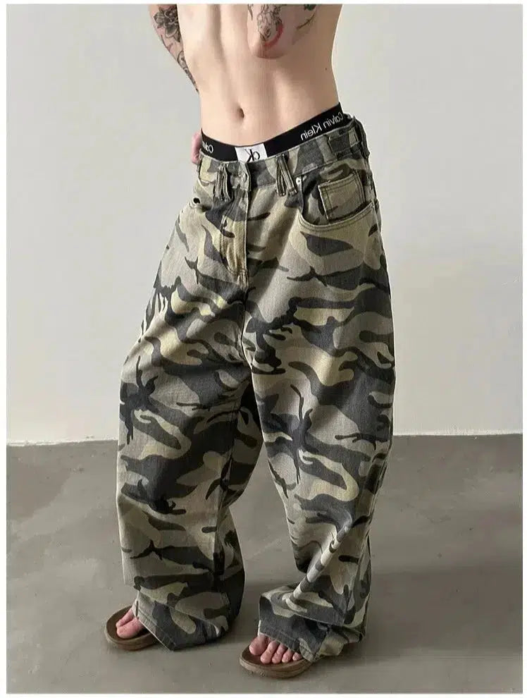 Camo Print Washed Jeans