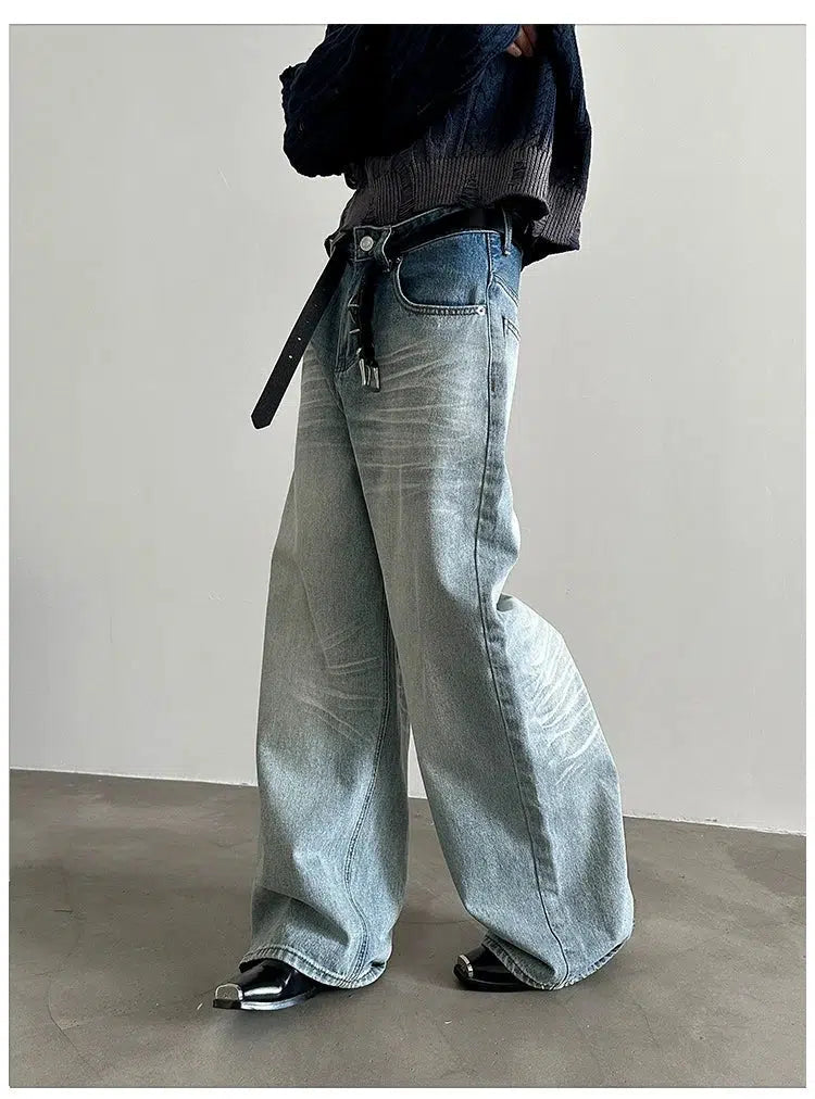 Distressed Straight Wide-leg Jeans