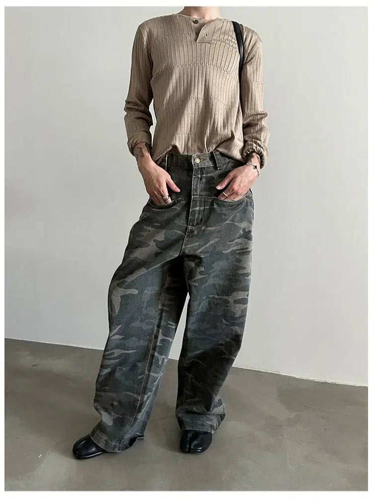 Front Pocket Washed Camouflage Jeans