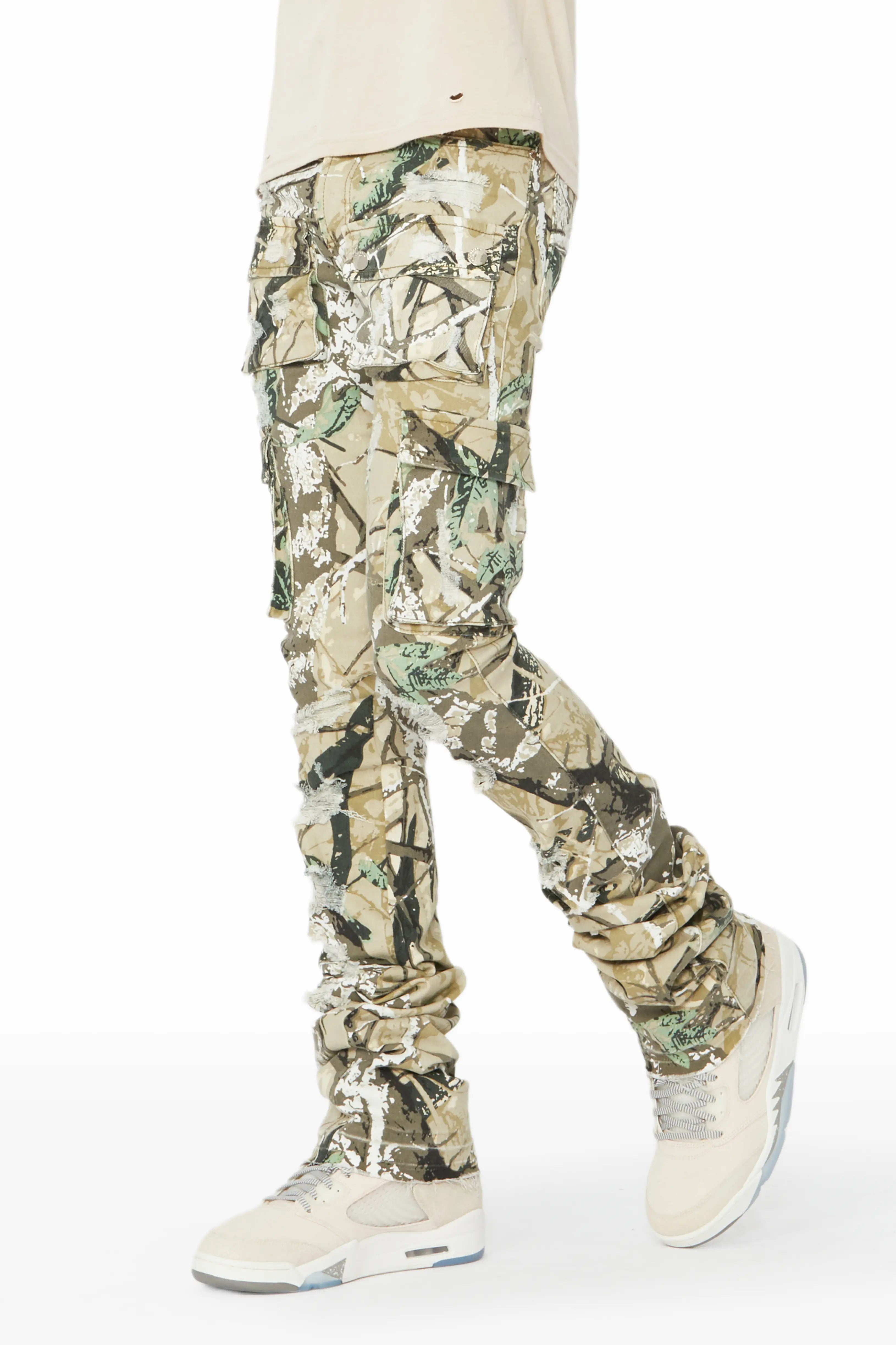 Zaire Tree Camo Cargo Super Stacked Flare Jean