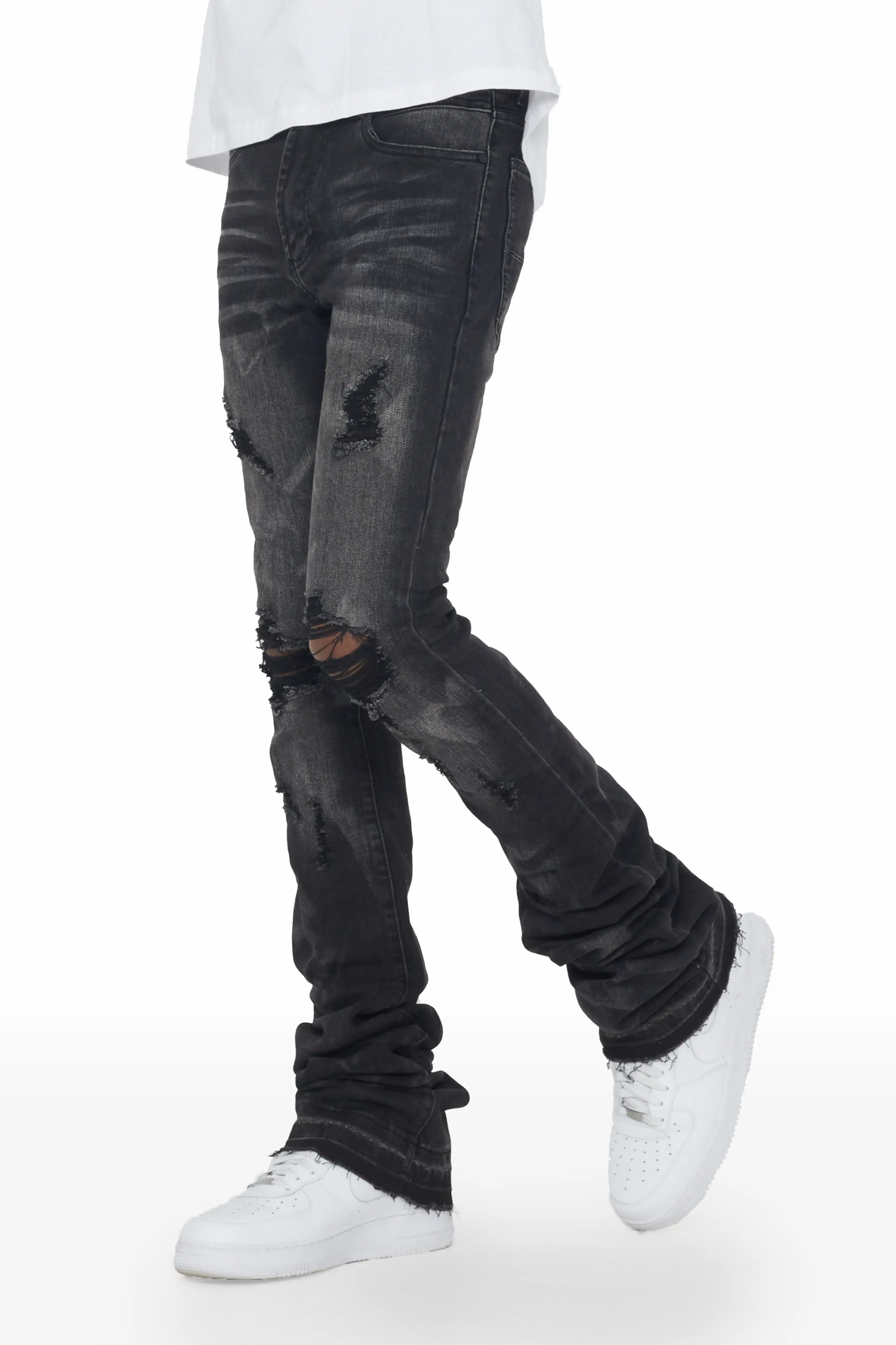 Huxley Dark Grey Super Stacked Flare Jean