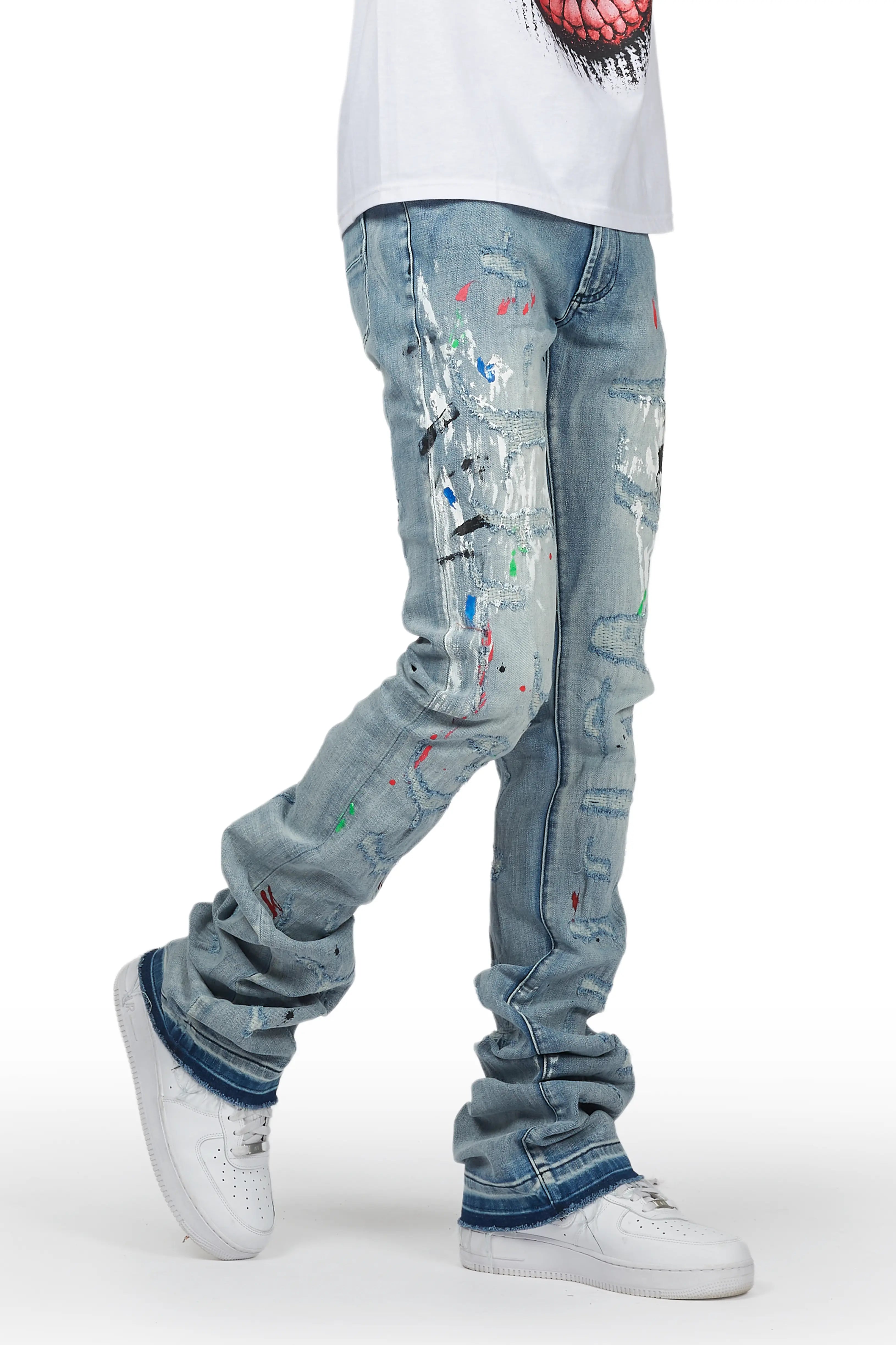 Misael Blue Painter Super Stacked Flare Jean