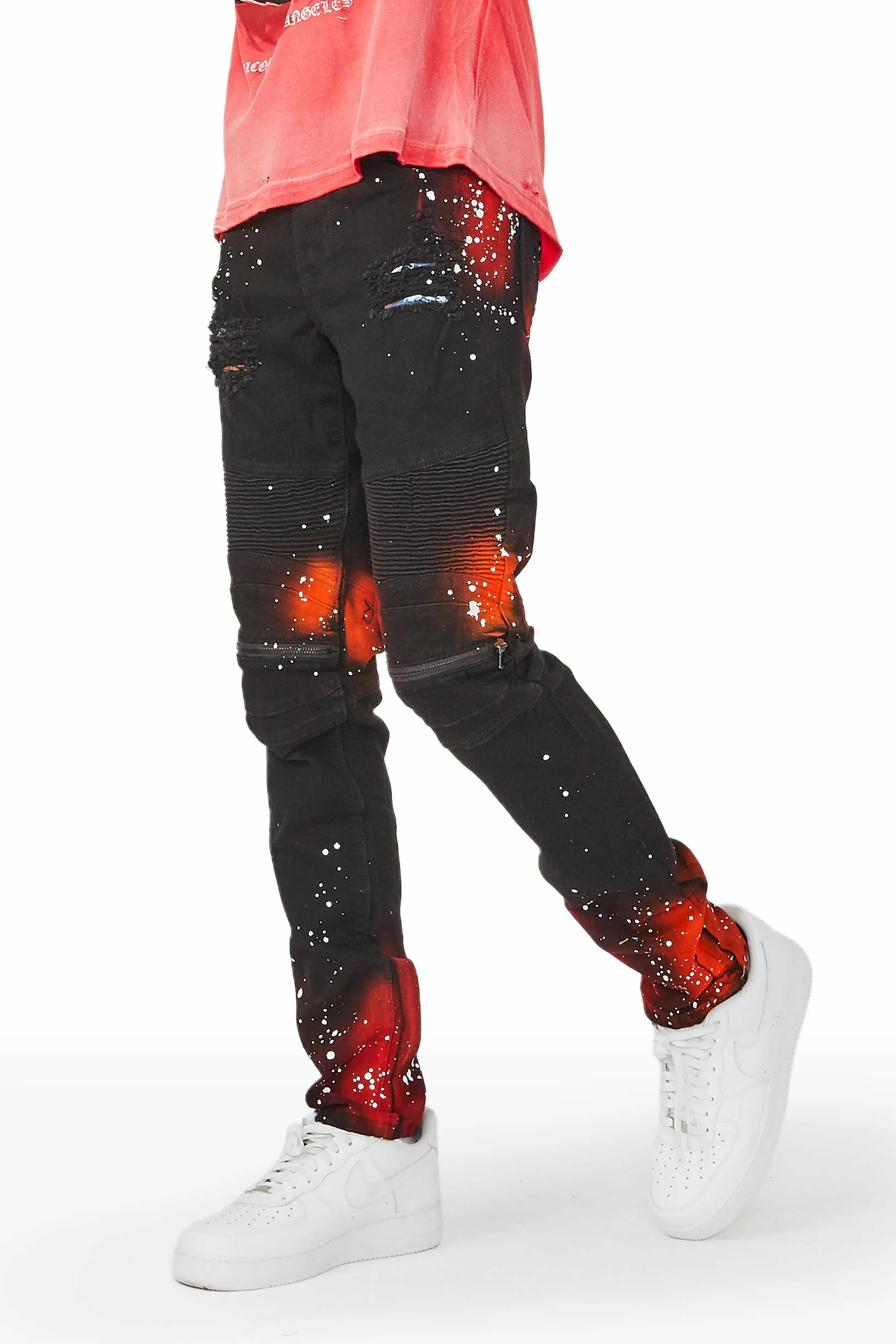 Wilder Black/Orange Painter Biker Jean