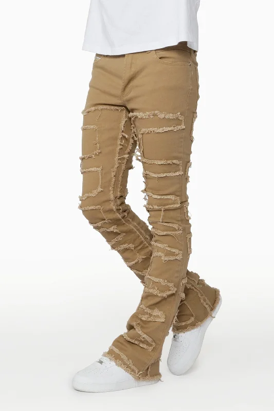 Gavin Beige Stacked Flare Jean