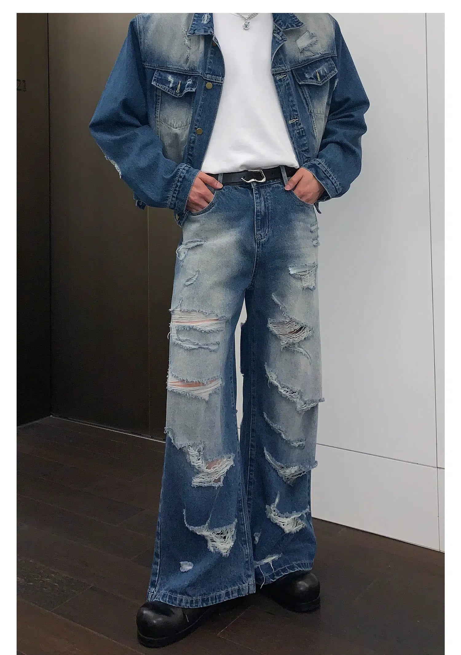 Tassel Raw Edge Ripped Straight-leg Jeans