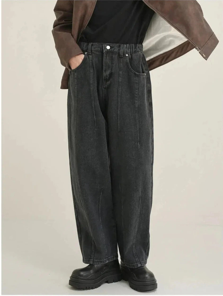 Washed Carrot Design Wide Leg Jeans