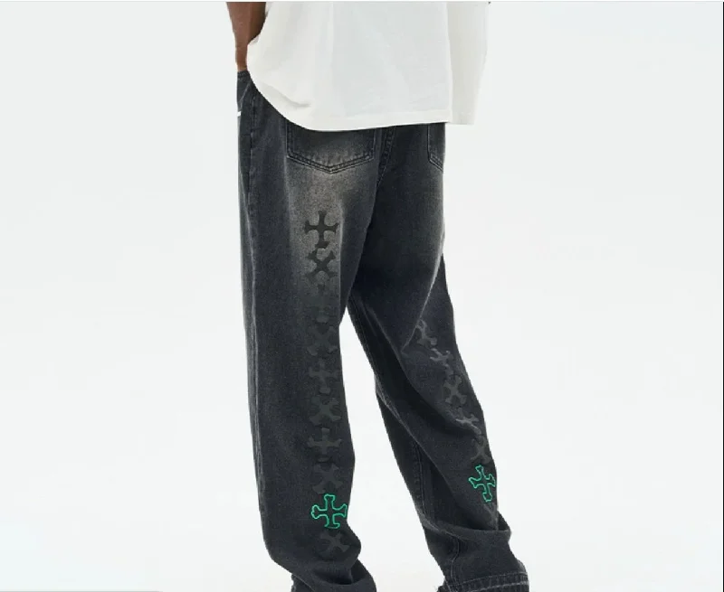 Washed Cross Patch Jeans