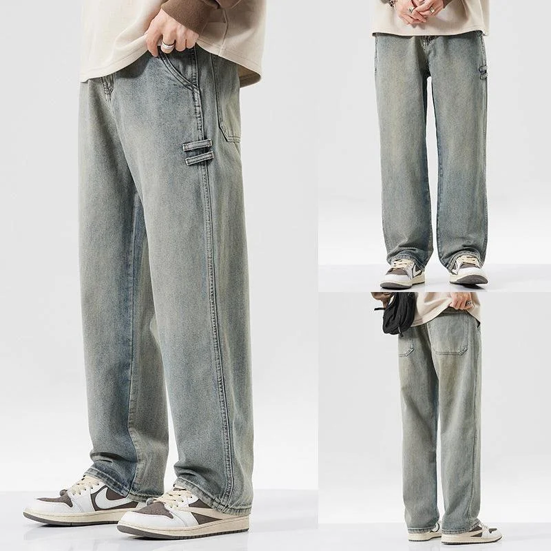 Washed  Loose Straight Retro Jeans