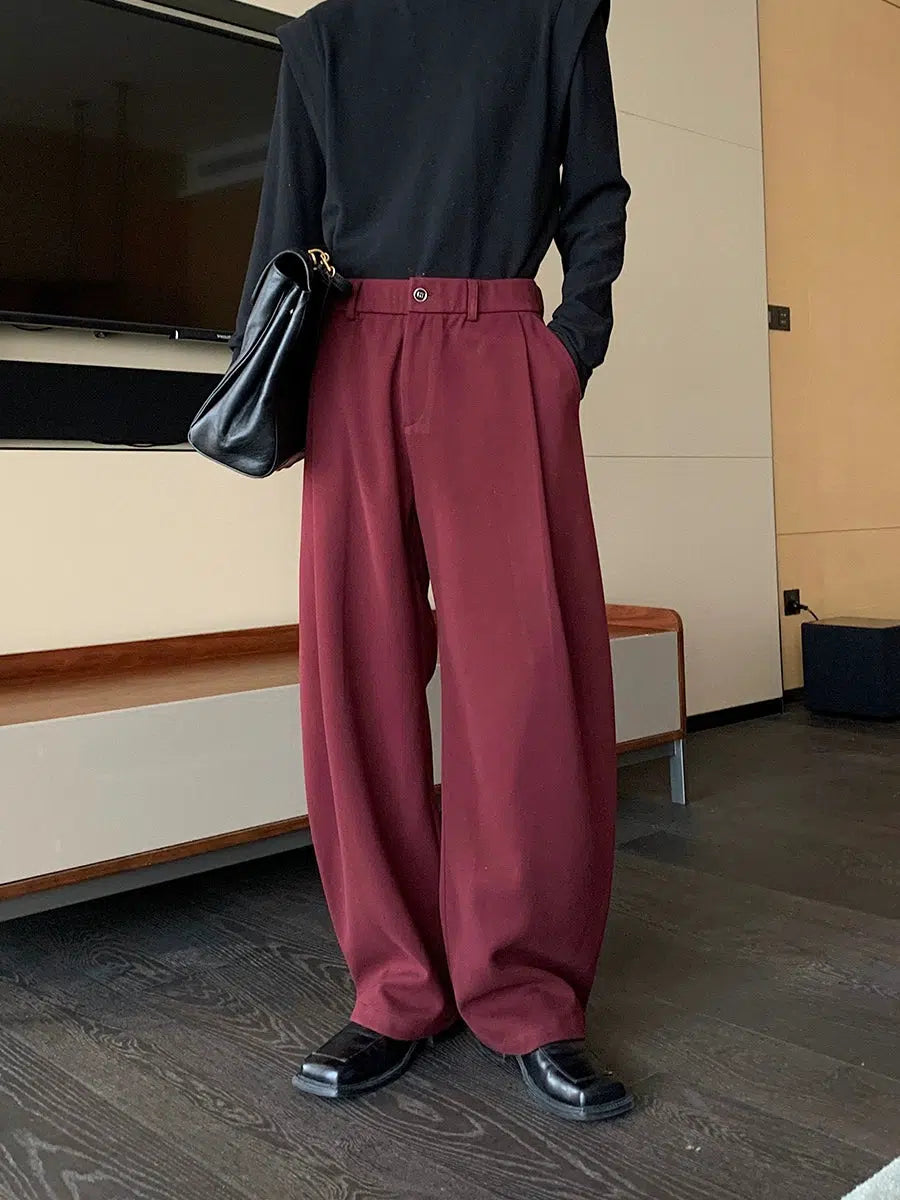 Button Detail Wide-Leg Casual Pants