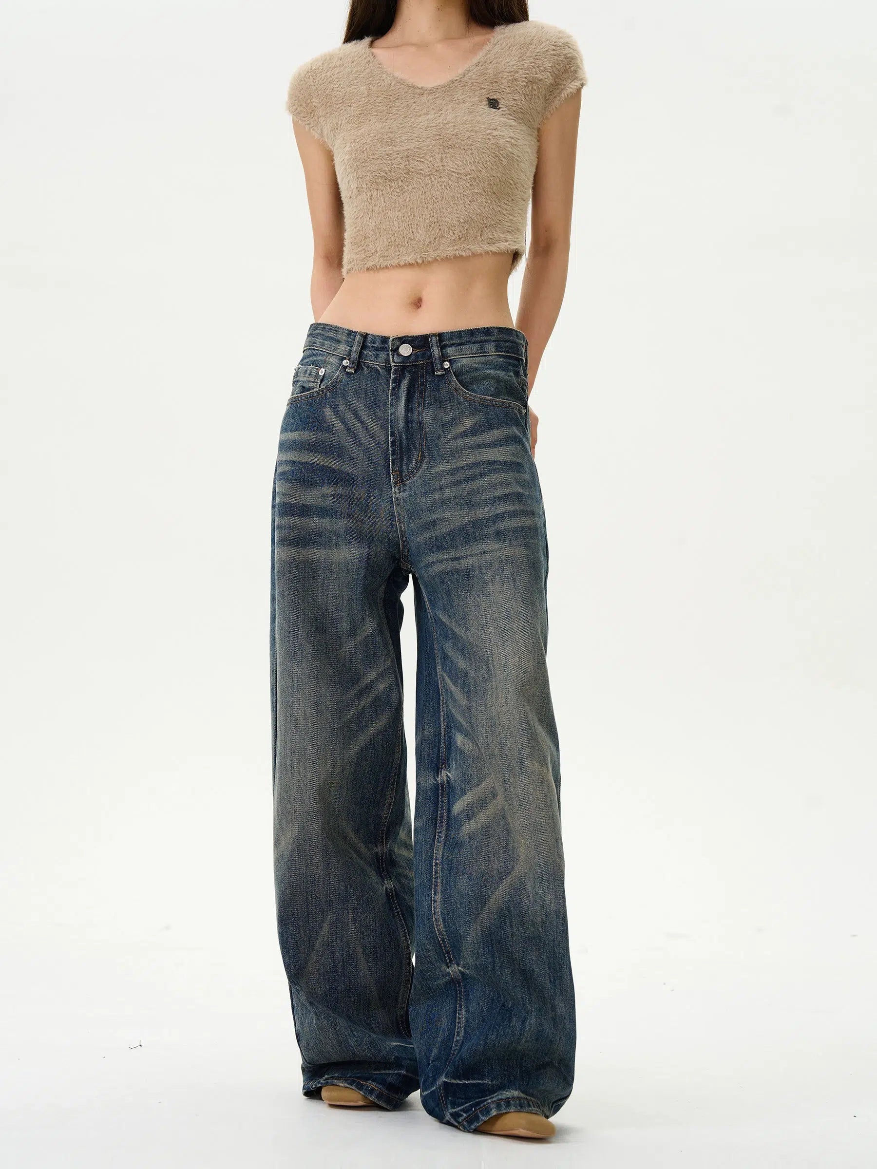 Cat Whisker Wide-Leg Denim Pants