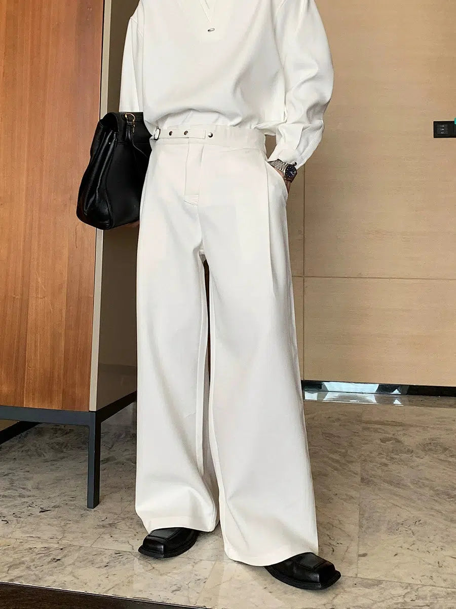 Pleated Design Wide-Leg Casual Pants