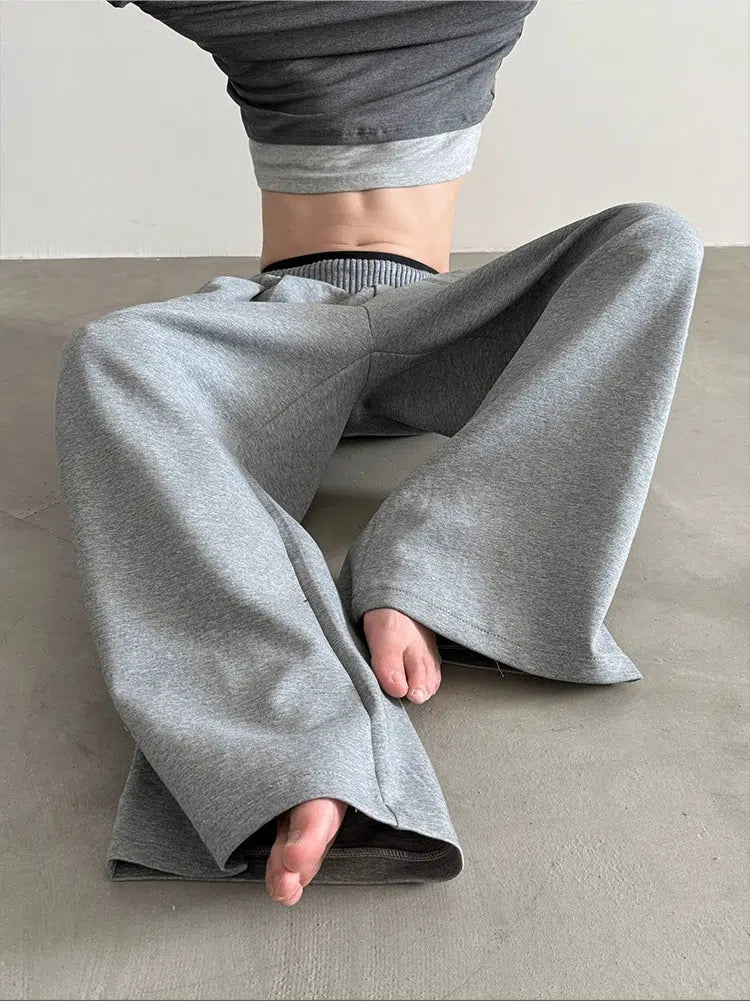 Ribbed Waistband Wide-Leg Sweatpants