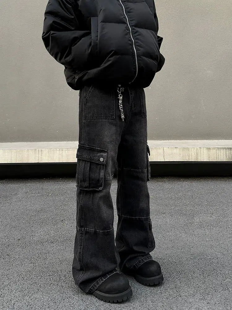 Straight Leg Denim Cargo Pants