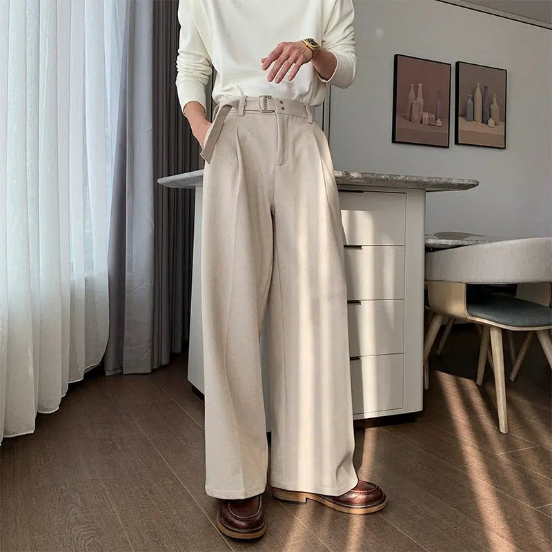 Straight Wide-leg Pants with Belt