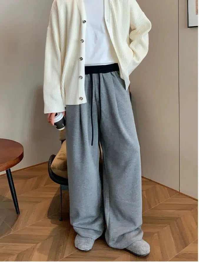 Wide-Leg Drawstring Casual Pants