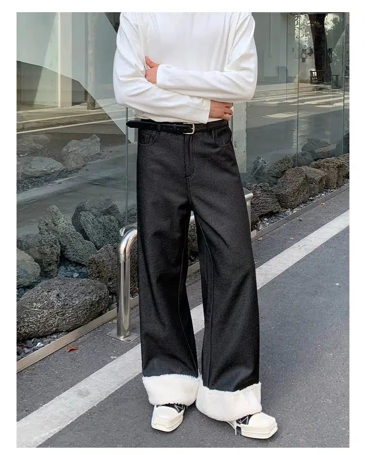 Wide-Leg Fleece-Lined Casual Pants