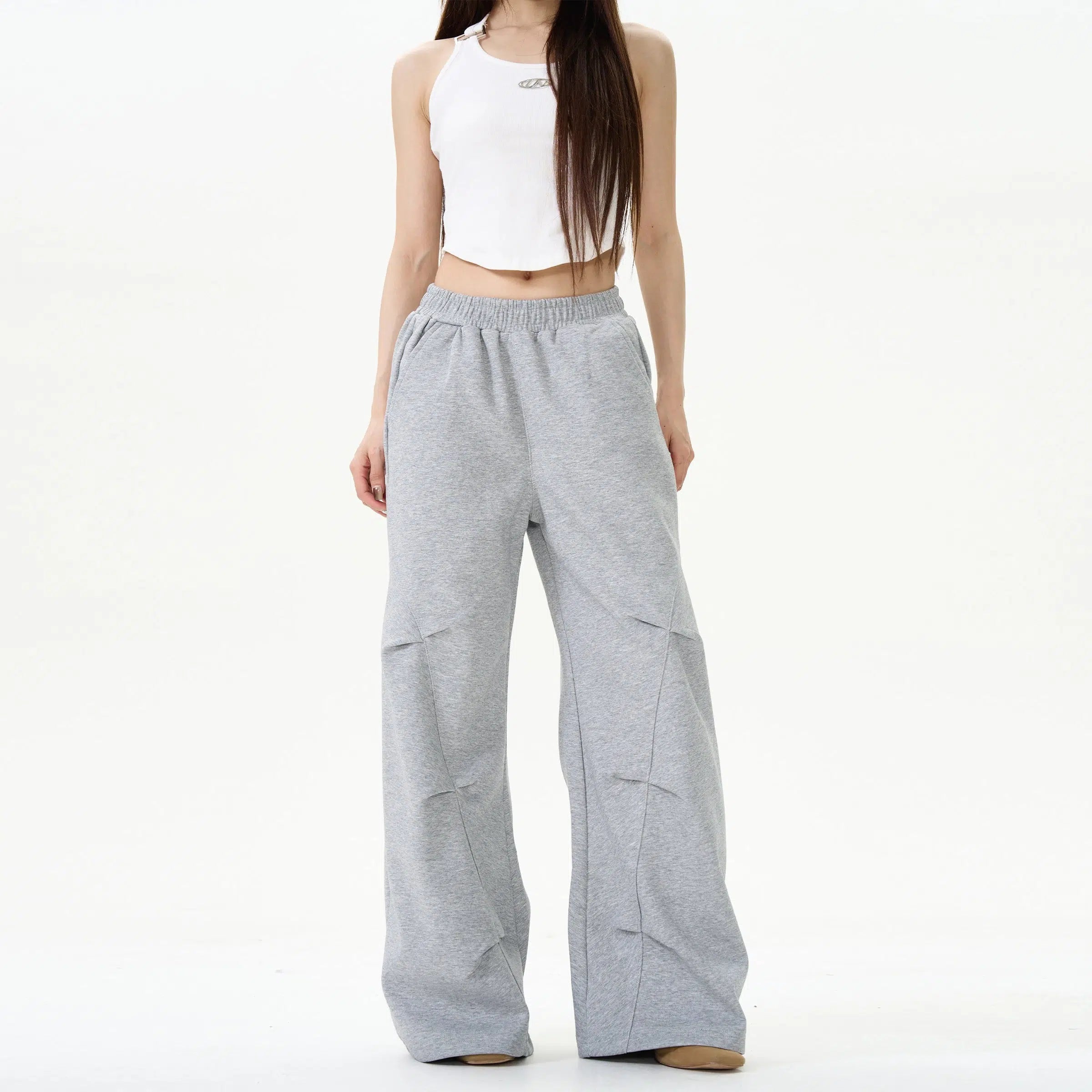 Wide-Leg Fleece-Trim Pants