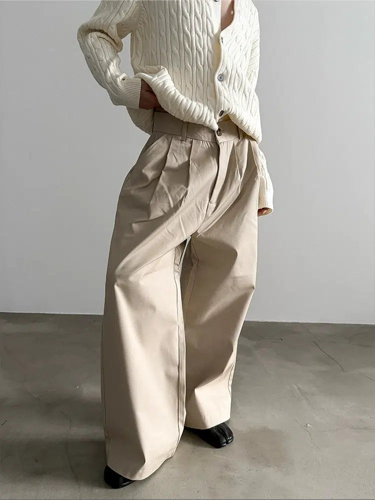 Wide-leg Straight Pleated Pants