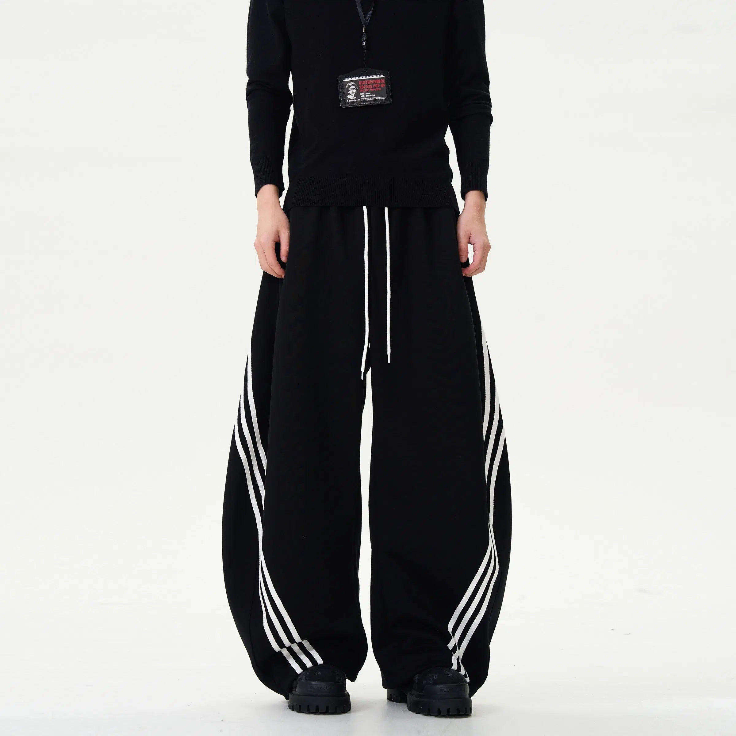 Wide-Leg Striped Casual Pants