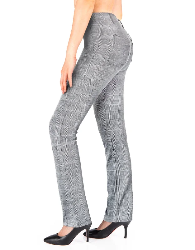 Straight Leg Yoga Dress Pants, Back Pockets (Plaid)