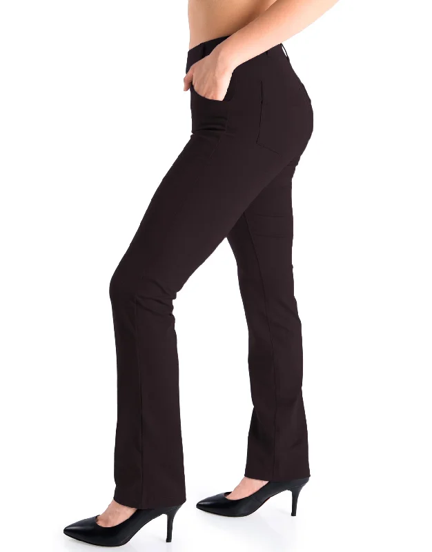 Straight Leg Yoga Dress Pants, 4 Pockets (Plum Brown)