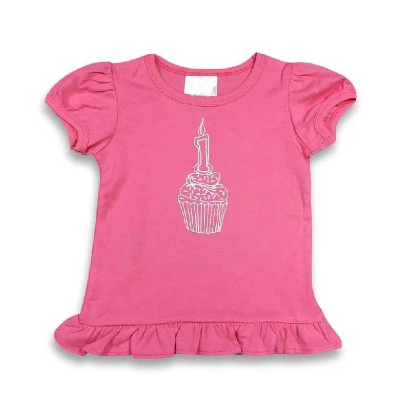 1st Birthday Pink Short Sleeve Ruffle Tee