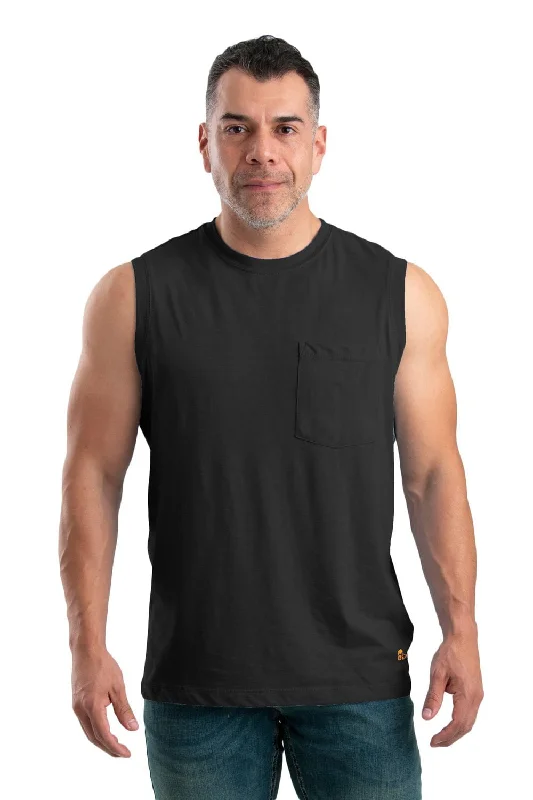 Berne Mens Black Cotton Blend Performance Pocket Tee S/L