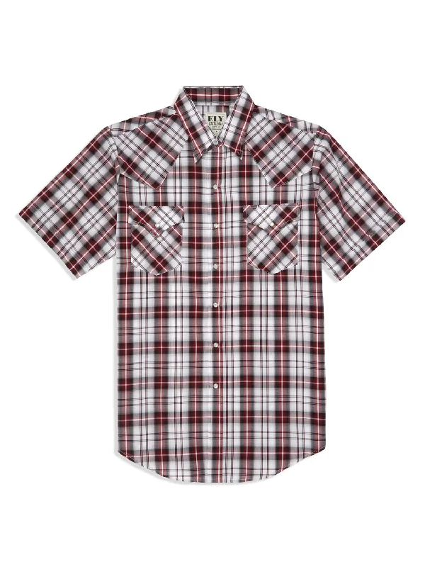 Ely and Walker Mens Plaid Snap Red Poly/Cotton S/S Shirt