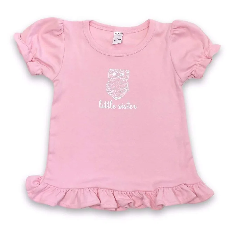 Little Sister Owl Short Sleeve Ruffle Tee