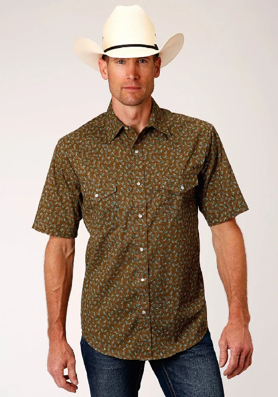 Roper Mens Brown/Cream Cotton Blend 55/45 S/S Shirt