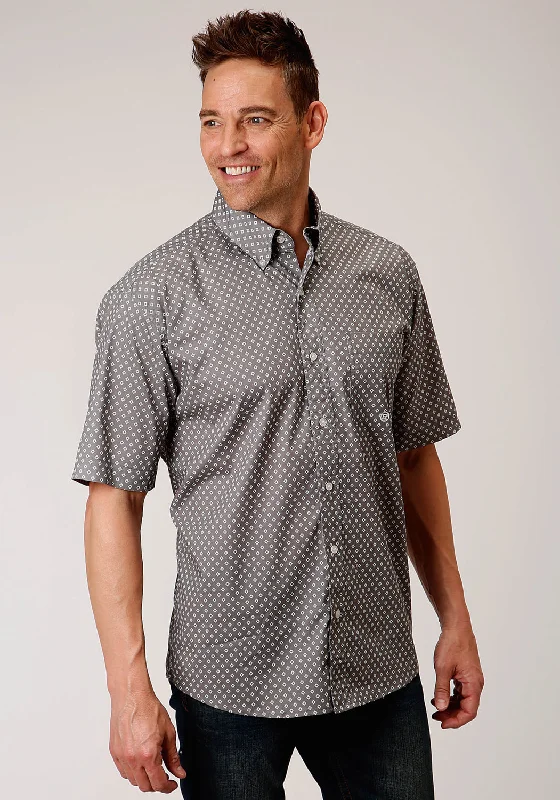 Roper Mens Grey Cotton Blend 1 Pocket BD S/S Shirt