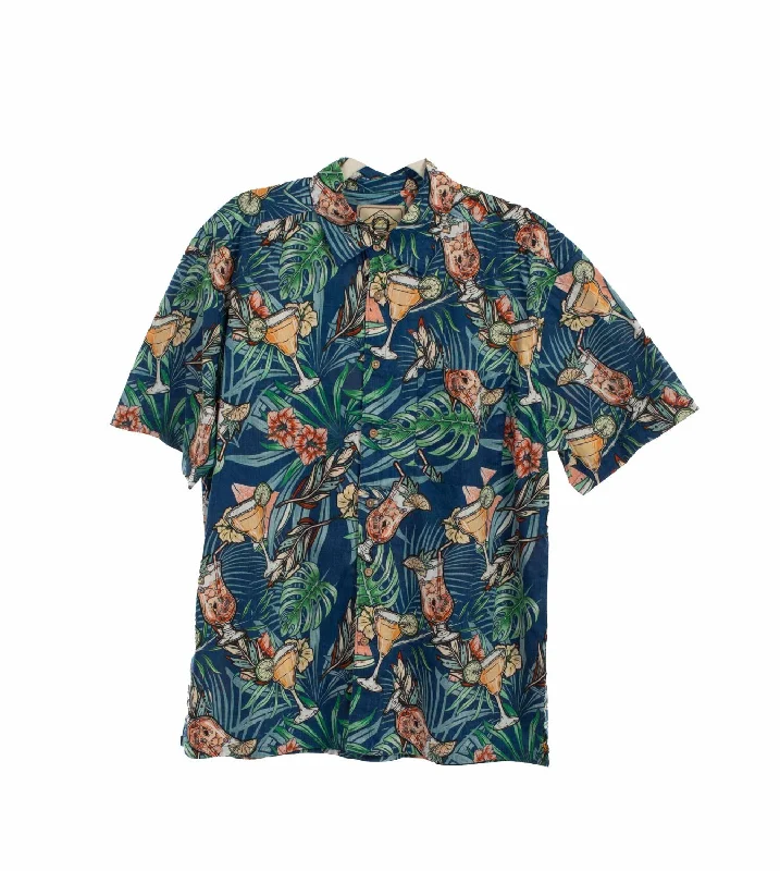 Scully Mens Cocktails and Skulls Blue 100% Cotton S/S Shirt