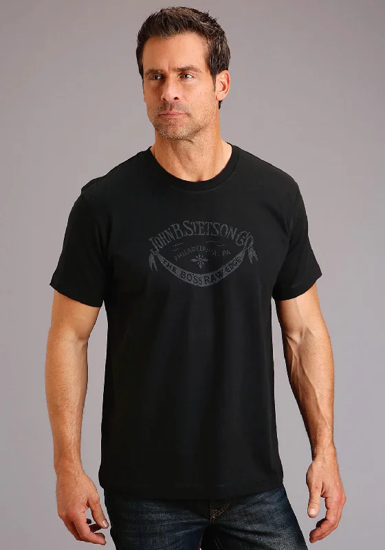 Stetson Mens Black 100% Cotton The Boss S/S Raw Edge T-Shirt