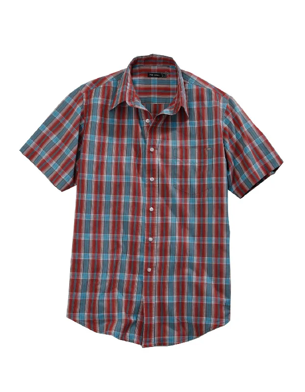 Tin Haul Mens Red 100% Cotton Highway Plaid S/S Shirt