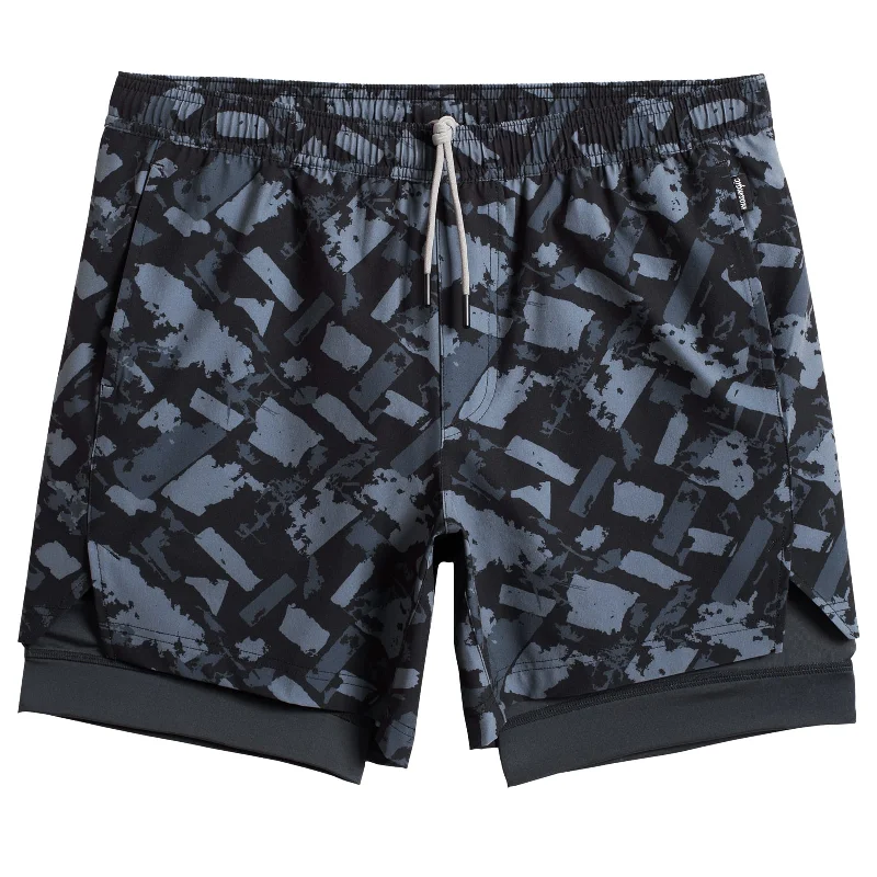 2 in 1 Stretch Long Lined Grey Camo Gym Shorts