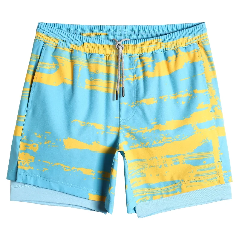 2 in 1 Stretch Long Lined Sea Sunset Gym Shorts