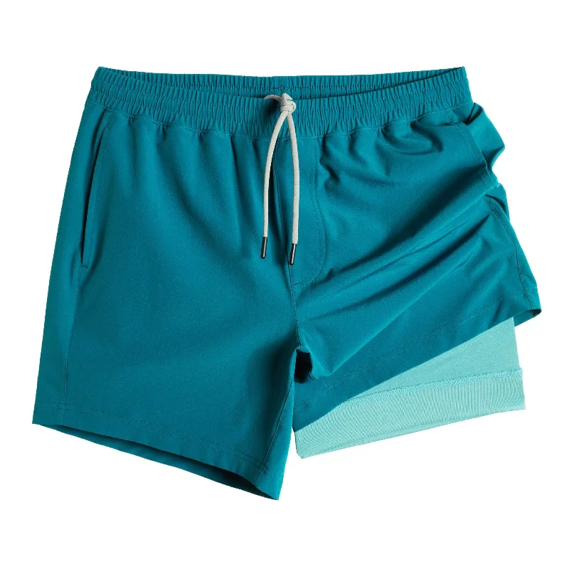 2 in 1 Stretch Short Lined Cyan Blue Gym Shorts