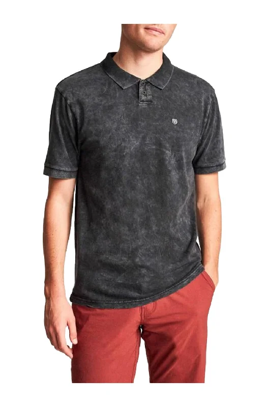 Brixton Wales Short Sleeve Polo In Black Acid Wash