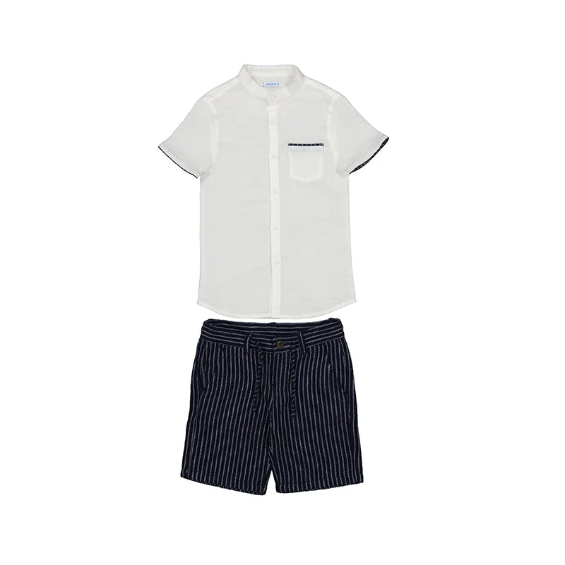 Mayoral Little Boys Navy Linen Short Set